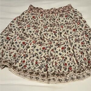 Max Studio Cream Floral Tiered Skirt with Red & Blue Accents